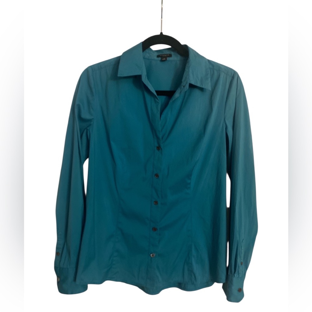 Ann Taylor Turquoise Button-Down Shirt EUC 6 - Picture 3 of 6
